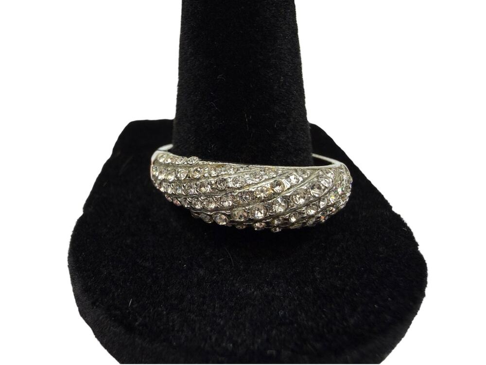 VTG Sparkling Pave Rhinestone Domed Band Ring Silver Tone Costume Jewelry Sz 11